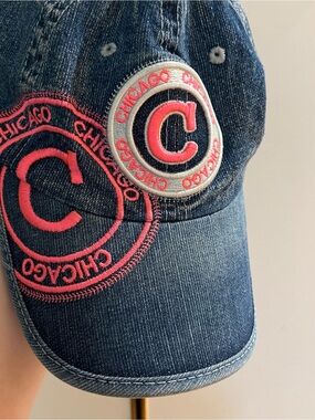 Chicago Denim Baseball Cap with Pink Accent